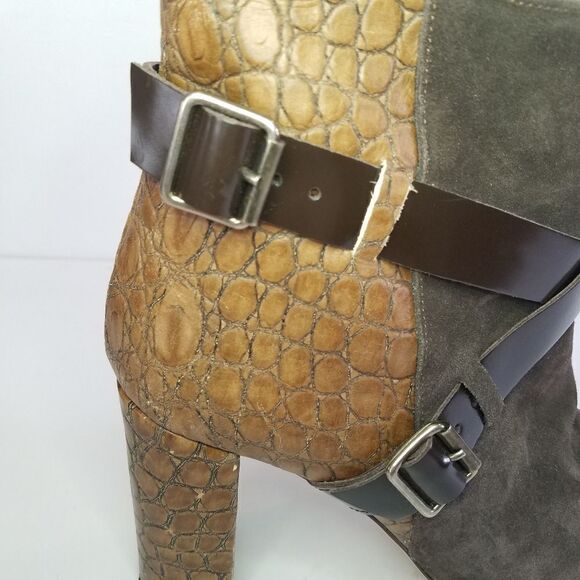 Prezioso Italian Nappa Leather Sued Alligator Strappy Buckle Block Heel Bootie 9 - Picture 12 of 16